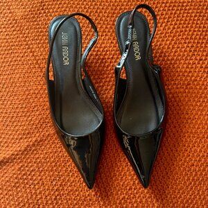 Black Kitten Slingback Heels Close Pointed Toe Heels Pumps